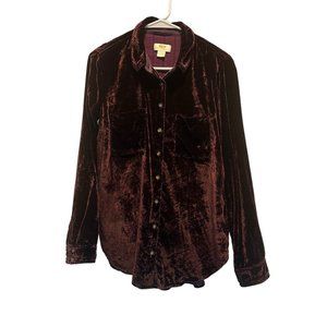 Maeve Anthropologie Karina Purple Velvet Long Sleeve Shirt Button Down Size 8
